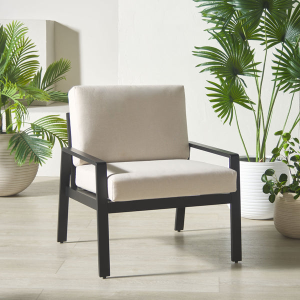 Safavieh Guam Aluminum Outdoor Chair - Elegant Black & Beige Design For Stylish Patio & Garden Comfort Black ,Beige Metal ,Foam ,Fabric Cpt2106a