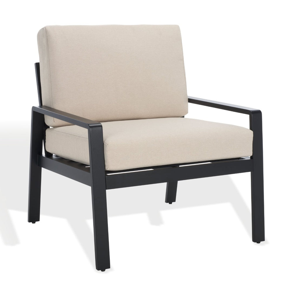 Safavieh GUAM Outdoor Aluminum Chair - Stylish Black Frame & Beige Cushions for Elegant Patio Comfort CPT2106A