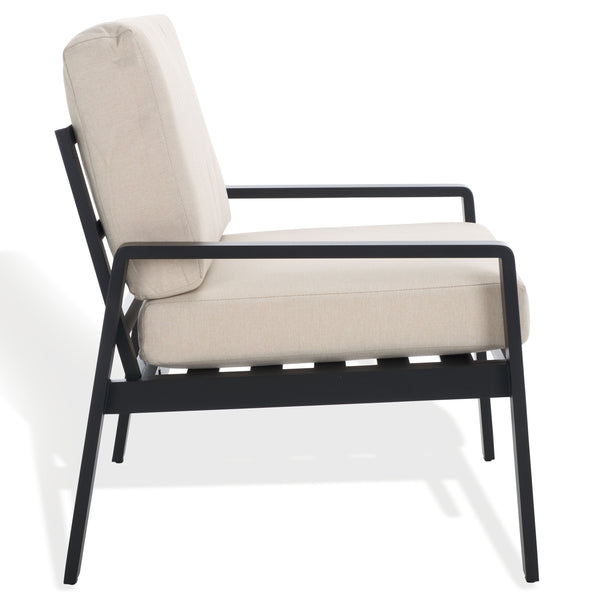 Safavieh Guam Aluminum Outdoor Chair - Elegant Black & Beige Design For Stylish Patio & Garden Comfort Black ,Beige Metal ,Foam ,Fabric Cpt2106a