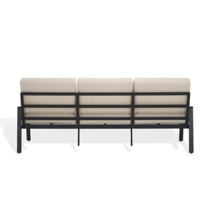 Safavieh Guam Aluminum Outdoor Sofa - Elegant Black Frame With Beige Fabric For Luxurious Outdoor Comfort Black ,Beige Metal ,Foam ,Fabric Cpt2107a