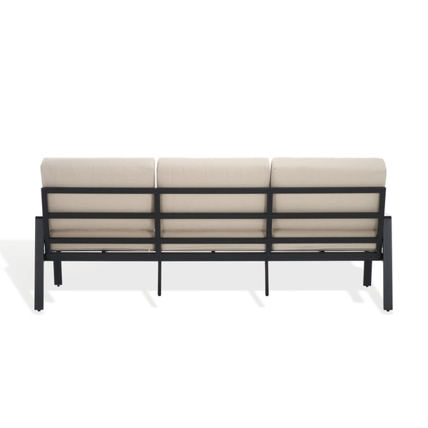 Safavieh Guam Aluminum Outdoor Sofa - Elegant Black Frame With Beige Fabric For Luxurious Outdoor Comfort Black ,Beige Metal ,Foam ,Fabric Cpt2107a