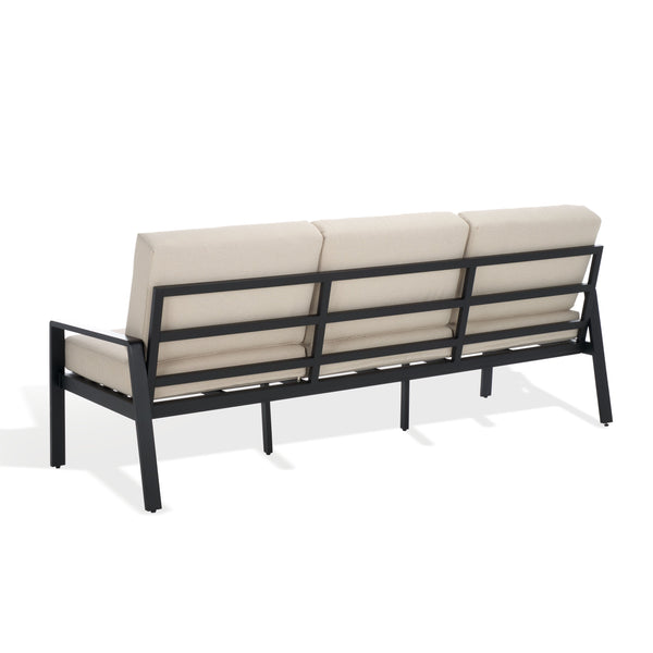 Safavieh Guam Aluminum Outdoor Sofa - Elegant Black Frame With Beige Fabric For Luxurious Outdoor Comfort Black ,Beige Metal ,Foam ,Fabric Cpt2107a