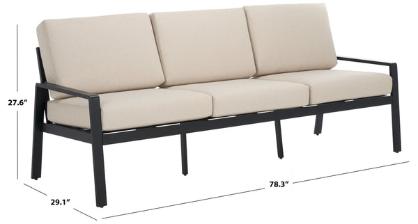 Safavieh Guam Aluminum Outdoor Sofa - Elegant Black Frame With Beige Fabric For Luxurious Outdoor Comfort Black ,Beige Metal ,Foam ,Fabric Cpt2107a