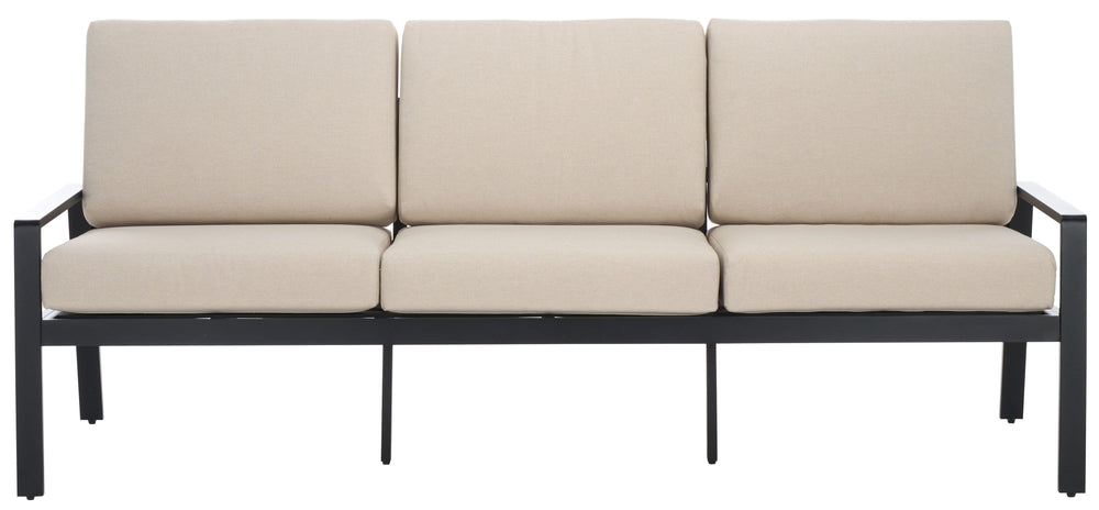 Safavieh Guam Aluminum Outdoor Sofa - Elegant Black Frame With Beige Fabric For Luxurious Outdoor Comfort Black ,Beige Metal ,Foam ,Fabric Cpt2107a