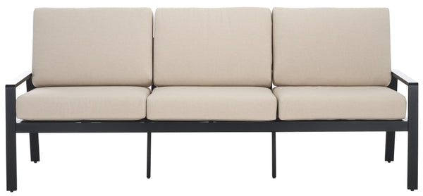 Safavieh Guam Aluminum Outdoor Sofa - Elegant Black Frame With Beige Fabric For Luxurious Outdoor Comfort Black ,Beige Metal ,Foam ,Fabric Cpt2107a