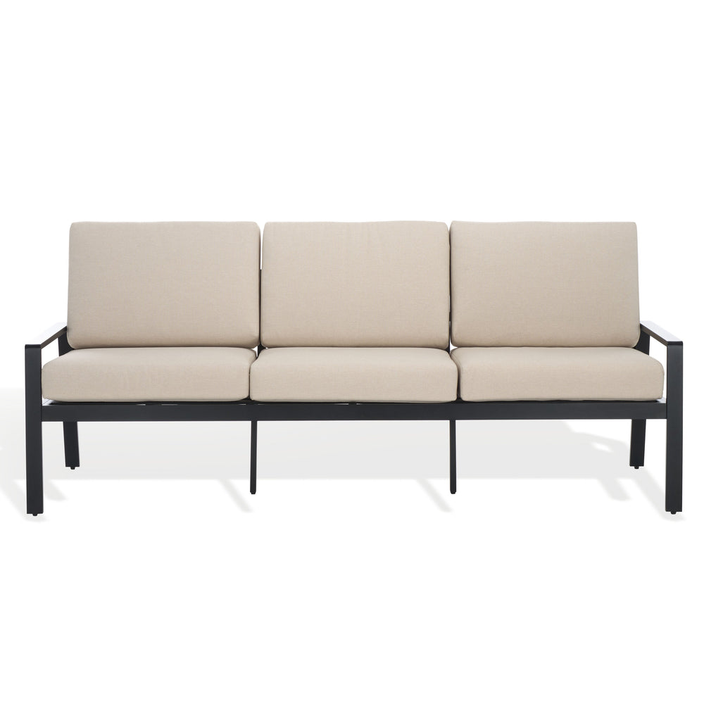 Safavieh Guam Aluminum Outdoor Sofa - Elegant Black Frame With Beige Fabric For Luxurious Outdoor Comfort Black ,Beige Metal ,Foam ,Fabric Cpt2107a