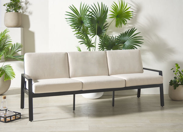 Safavieh Guam Aluminum Outdoor Sofa - Elegant Black Frame With Beige Fabric For Luxurious Outdoor Comfort Black ,Beige Metal ,Foam ,Fabric Cpt2107a