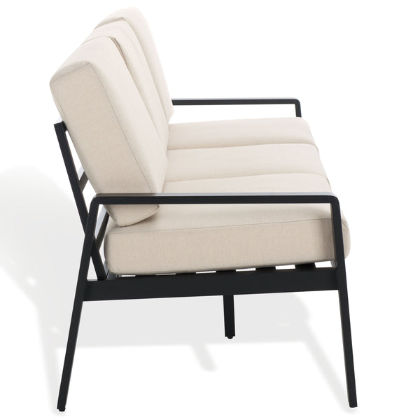Safavieh Guam Aluminum Outdoor Sofa - Elegant Black Frame With Beige Fabric For Luxurious Outdoor Comfort Black ,Beige Metal ,Foam ,Fabric Cpt2107a