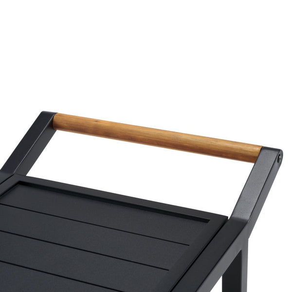 Safavieh TONGA Aluminum Outdoor Bar Cart - Stylish Black Frame & Natural Acacia Shelves for Entertaining CPT2108A