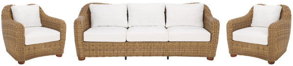 Safavieh MELBOURNE Wicker Patio Sofa - Elegant Natural/White Outdoor Seating for Cozy Lounging & Style CPT2110A