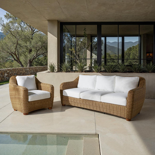 Safavieh MELBOURNE Wicker Patio Sofa - Elegant Natural/White Outdoor Seating for Cozy Lounging & Style CPT2110A