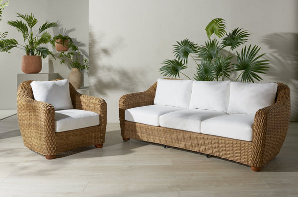 Safavieh Melbourne Wicker Patio Sofa - Elegant All-weather Outdoor Seating With Durable Acacia Wood Comfort Natural ,White Metal ,Pe Wicker ,Wood ,Fabric ,Foam Cpt2110a