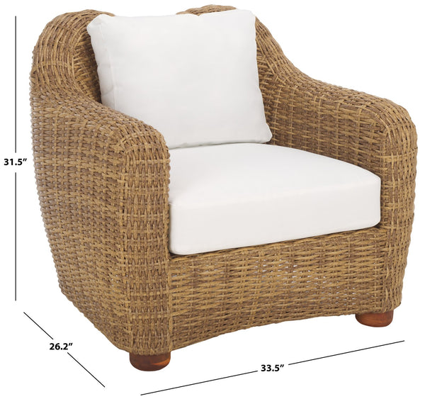 Safavieh Melbourne Wicker Patio Chair - Stylish Outdoor Furniture With Acacia Accents For Ultimate Comfort Natural ,White Metal ,Pe Wicker ,Wood ,Fabric ,Foam Cpt2109a