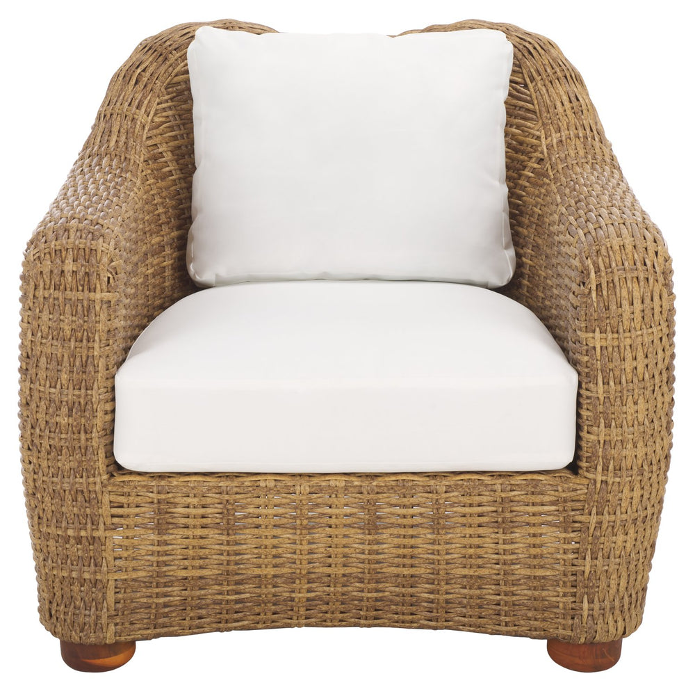 Safavieh Melbourne Wicker Patio Chair - Stylish Outdoor Furniture With Acacia Accents For Ultimate Comfort Natural ,White Metal ,Pe Wicker ,Wood ,Fabric ,Foam Cpt2109a