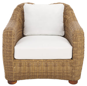 Safavieh Melbourne Wicker Patio Chair - Stylish Outdoor Furniture With Acacia Accents For Ultimate Comfort Natural ,White Metal ,Pe Wicker ,Wood ,Fabric ,Foam Cpt2109a