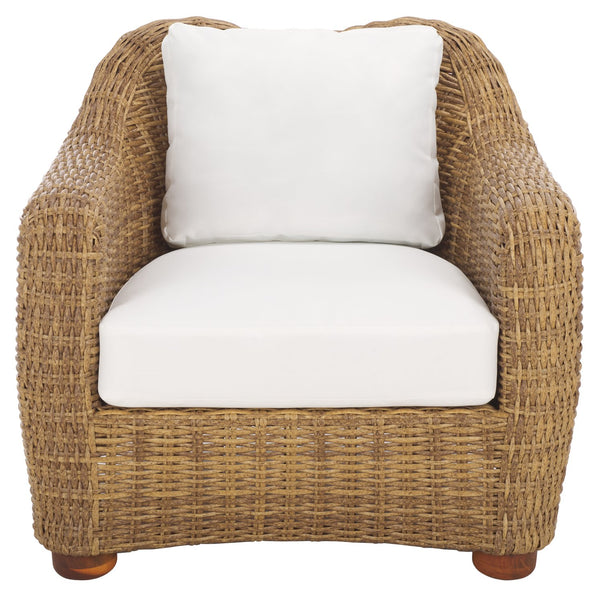 Safavieh Melbourne Wicker Patio Chair - Stylish Outdoor Furniture With Acacia Accents For Ultimate Comfort Natural ,White Metal ,Pe Wicker ,Wood ,Fabric ,Foam Cpt2109a
