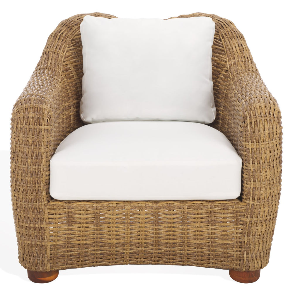 Safavieh Melbourne Wicker Patio Chair - Stylish Outdoor Furniture With Acacia Accents For Ultimate Comfort Natural ,White Metal ,Pe Wicker ,Wood ,Fabric ,Foam Cpt2109a
