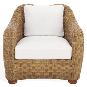 Safavieh Melbourne Wicker Patio Chair - Stylish Outdoor Furniture With Acacia Accents For Ultimate Comfort Natural ,White Metal ,Pe Wicker ,Wood ,Fabric ,Foam Cpt2109a