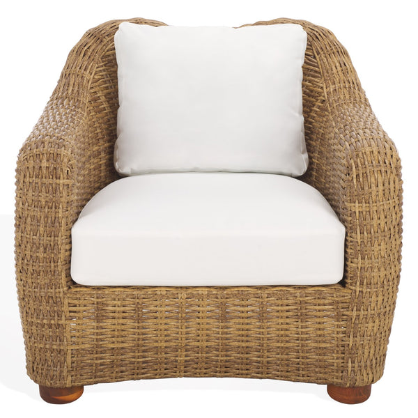 Safavieh Melbourne Wicker Patio Chair - Stylish Outdoor Furniture With Acacia Accents For Ultimate Comfort Natural ,White Metal ,Pe Wicker ,Wood ,Fabric ,Foam Cpt2109a