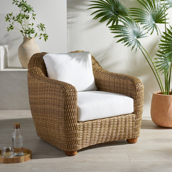 Safavieh Melbourne Wicker Patio Chair - Stylish Outdoor Furniture With Acacia Accents For Ultimate Comfort Natural ,White Metal ,Pe Wicker ,Wood ,Fabric ,Foam Cpt2109a
