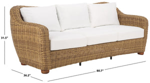 Safavieh Melbourne Wicker Patio Sofa - Elegant All-weather Outdoor Seating With Durable Acacia Wood Comfort Natural ,White Metal ,Pe Wicker ,Wood ,Fabric ,Foam Cpt2110a