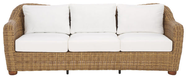 Safavieh Melbourne Wicker Patio Sofa - Elegant All-weather Outdoor Seating With Durable Acacia Wood Comfort Natural ,White Metal ,Pe Wicker ,Wood ,Fabric ,Foam Cpt2110a