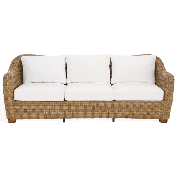 Safavieh Melbourne Wicker Patio Sofa - Elegant All-weather Outdoor Seating With Durable Acacia Wood Comfort Natural ,White Metal ,Pe Wicker ,Wood ,Fabric ,Foam Cpt2110a