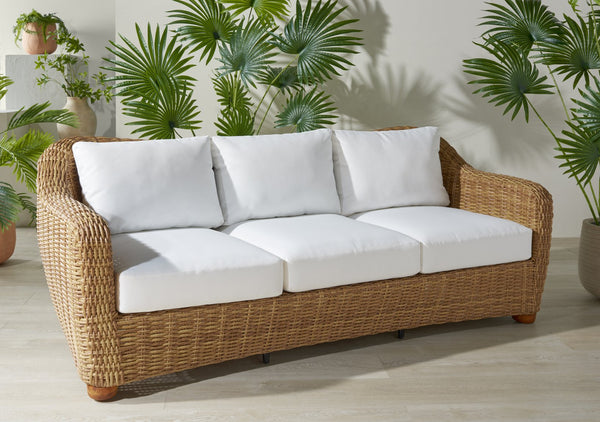 Safavieh Melbourne Wicker Patio Sofa - Elegant All-weather Outdoor Seating With Durable Acacia Wood Comfort Natural ,White Metal ,Pe Wicker ,Wood ,Fabric ,Foam Cpt2110a