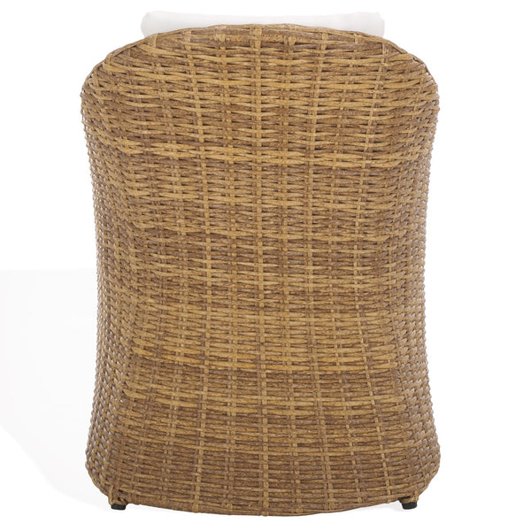 Safavieh Melbourne Wicker Outdoor Dining Chair - Elegant Acacia Wood & Comfortable Olefin For Timeless Style Natural ,White Metal ,Pe Wicker ,Wood ,Fabric ,Foam Cpt2111a
