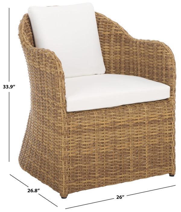 Safavieh Melbourne Wicker Outdoor Dining Chair - Elegant Acacia Wood & Comfortable Olefin For Timeless Style Natural ,White Metal ,Pe Wicker ,Wood ,Fabric ,Foam Cpt2111a