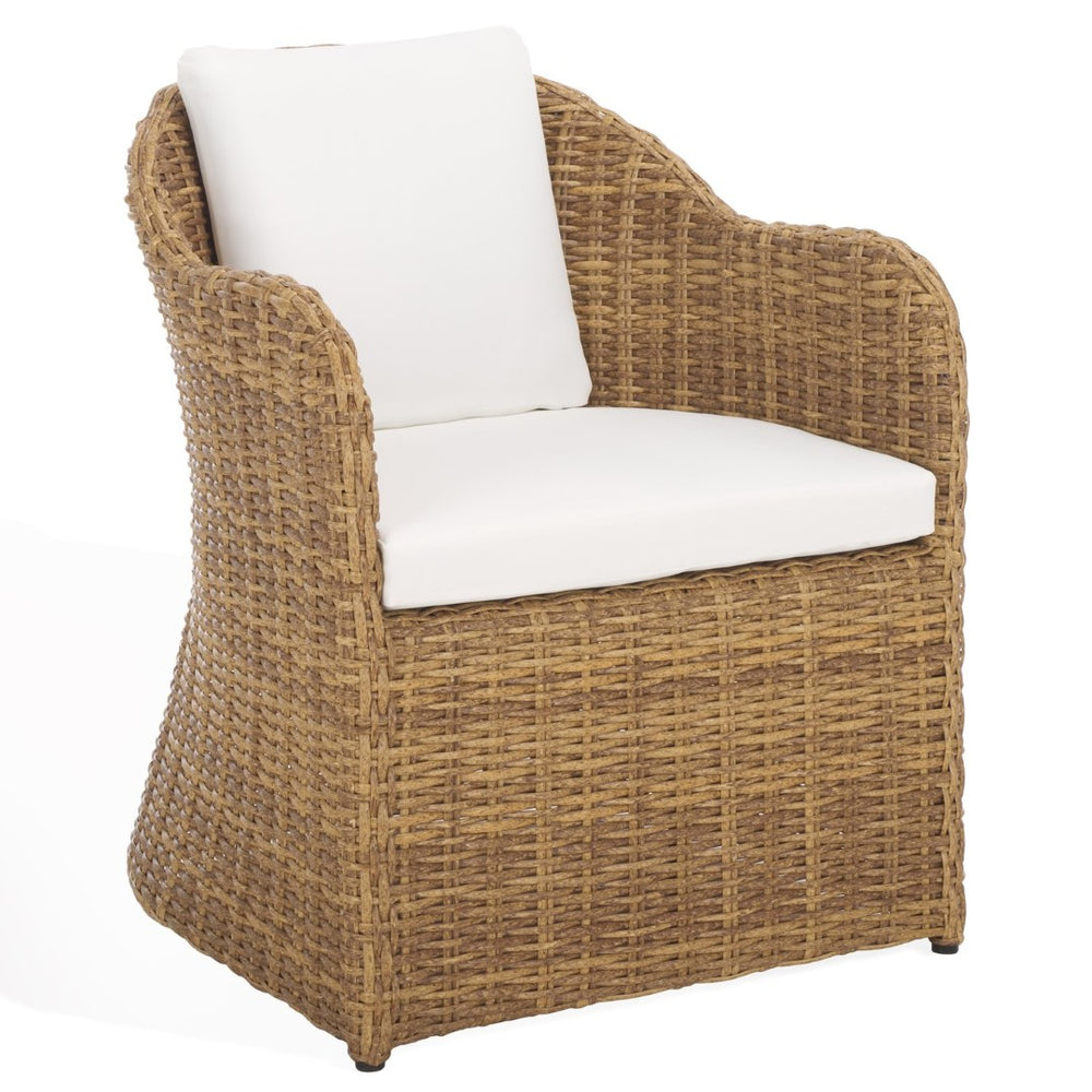 Safavieh MELBOURNE All-Weather Wicker Outdoor Dining Chair – Stylish Comfort in Natural & White Design CPT2111A