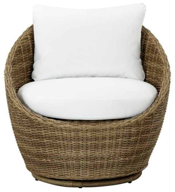 Safavieh Clarisse Outdoor Swivel Chair Woven PE Rattan Coastal Patio Seating with Cushion CPT2114A