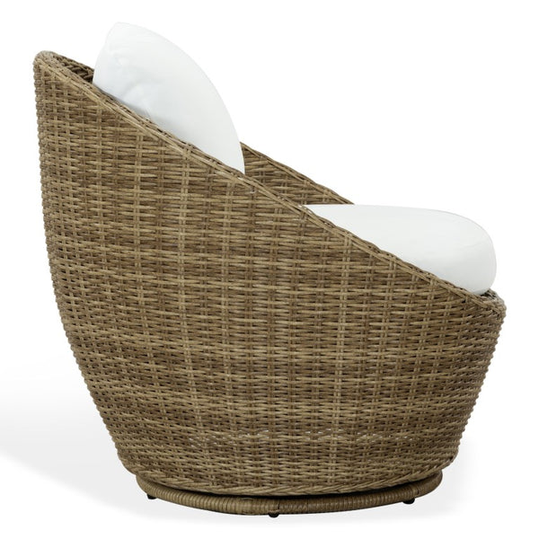 Safavieh Clarisse Outdoor Swivel Chair Woven PE Rattan Coastal Patio Seating with Cushion CPT2114A