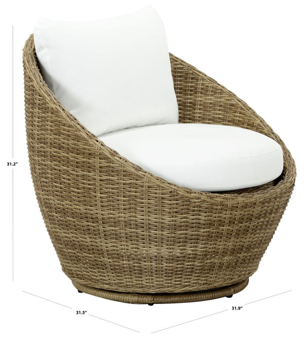 Safavieh Clarisse Outdoor Swivel Chair Woven PE Rattan Coastal Patio Seating with Cushion CPT2114A