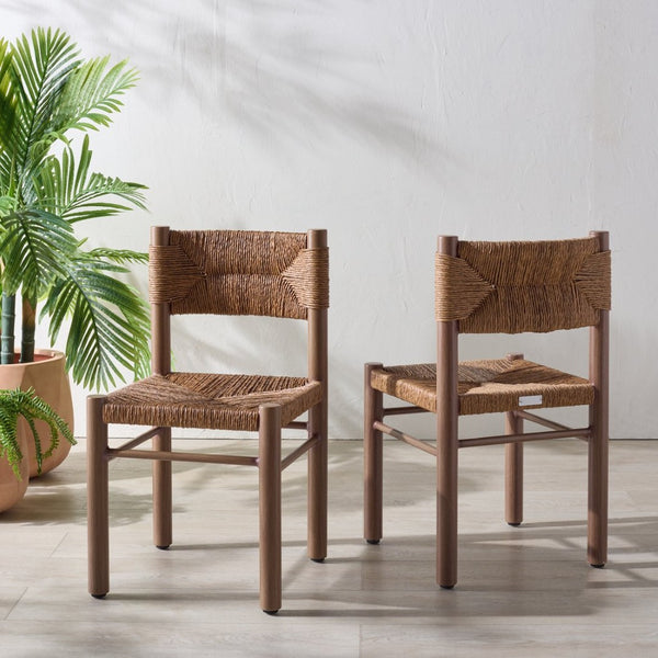 Safavieh ROMONA Rattan Weaving Outdoor Dining Chair - Stylish, Durable Seating for Elegant Al Fresco Meals Brown CPT4000B-SET2
