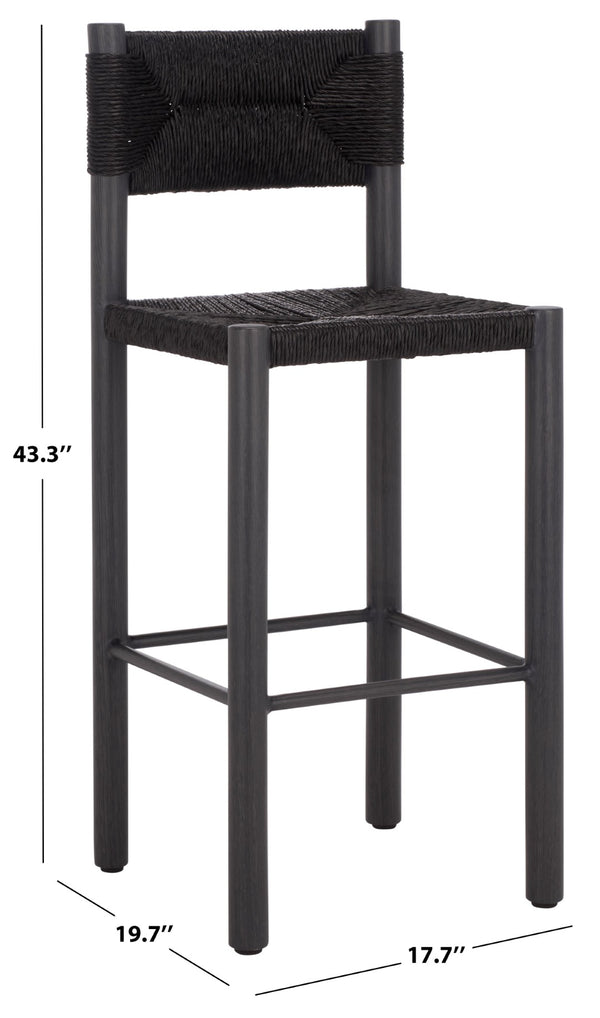 Safavieh ROMONA Rattan Weaving Outdoor Barstool - Ergonomic Design for Stylish Patio & Garden Seating Black CPT4001A-SET2