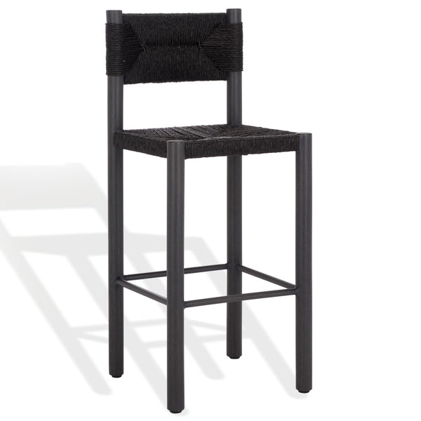 Safavieh ROMONA Rattan Weaving Outdoor Barstool - Ergonomic Design for Stylish Patio & Garden Seating Black CPT4001A-SET2