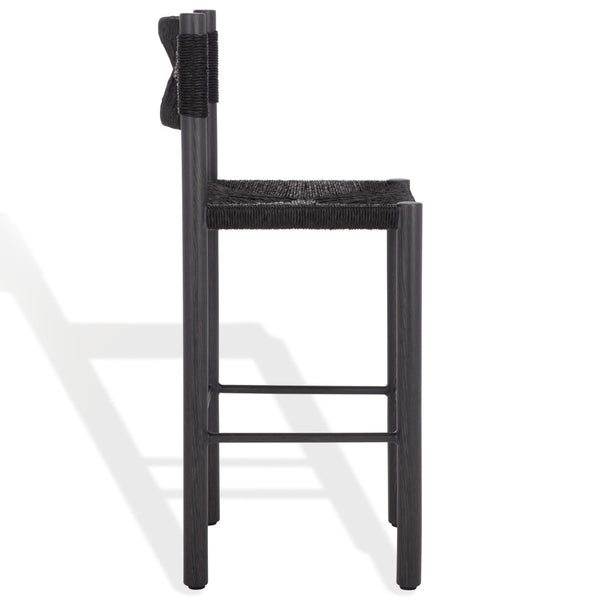 Safavieh ROMONA Rattan Weaving Outdoor Barstool - Ergonomic Design for Stylish Patio & Garden Seating Black CPT4001A-SET2
