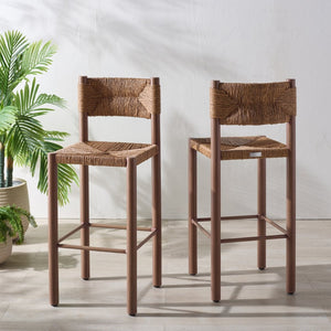 Safavieh ROMONA Rattan Weaving Outdoor Barstool - Ergonomic Design for Stylish Patio & Garden Seating Brown CPT4001B-SET2