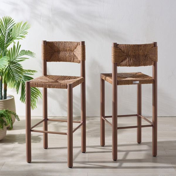 Safavieh ROMONA Rattan Weaving Outdoor Barstool - Ergonomic Design for Stylish Patio & Garden Seating Brown CPT4001B-SET2