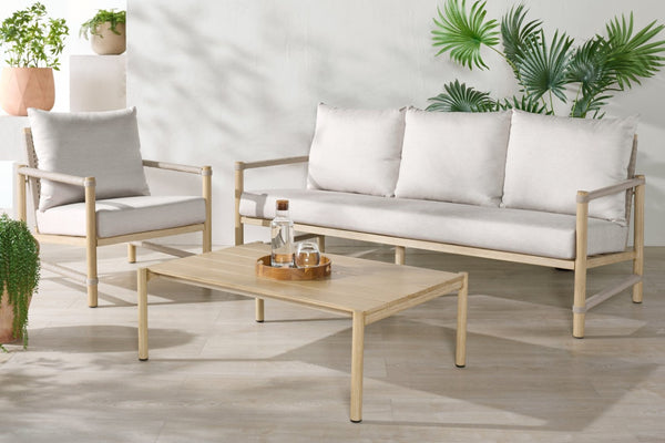 Safavieh DORIANNA Aluminum Patio Sofa - Coastal Style with Plush Cushions & Durable Design for Outdoor Relaxation CPT4005A