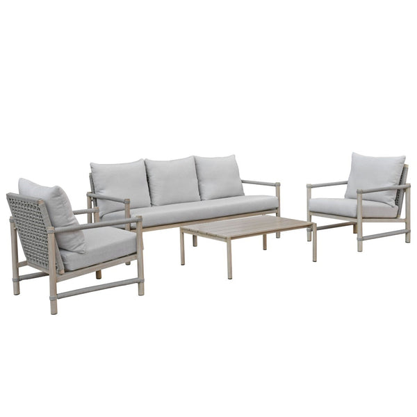 Safavieh Dorianna Aluminum Patio Sofa – Elegant Sand & Beige Design For Ultimate Outdoor Comfort & Style Sand ,Beige 80% Metal,3% Fabric,7% Foam,10% Rope Cpt4005a