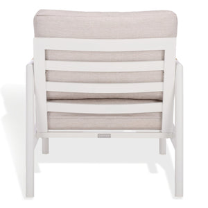 Safavieh CHRYSSA Modern Aluminum & Teak Patio Chair - White & Beige, Durable Comfort for Outdoor Living Spaces CPT4007A