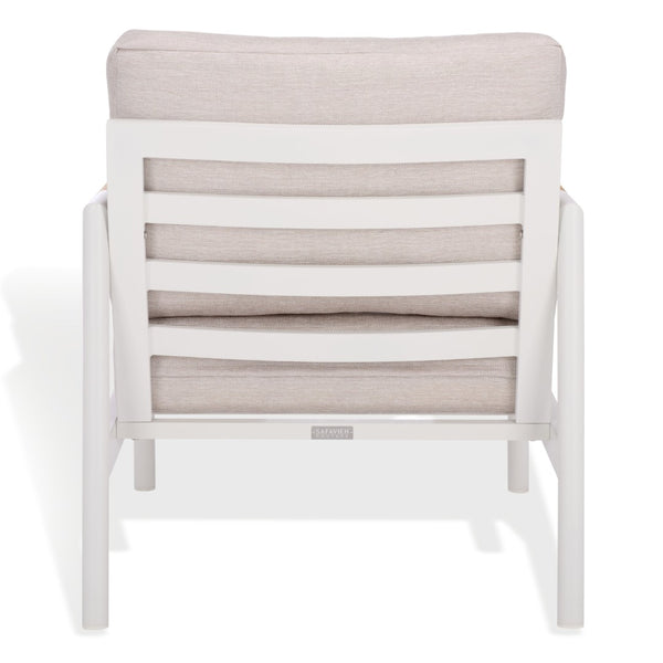 Safavieh CHRYSSA Modern Aluminum & Teak Patio Chair - White & Beige, Durable Comfort for Outdoor Living Spaces CPT4007A