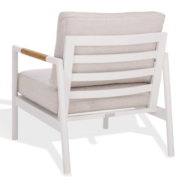 Safavieh CHRYSSA Modern Aluminum & Teak Patio Chair - White & Beige, Durable Comfort for Outdoor Living Spaces CPT4007A