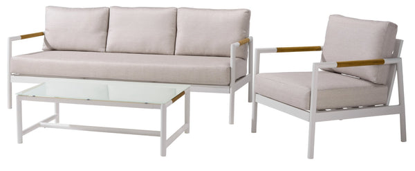 Safavieh CHRYSSA Aluminum and Teak Patio Coffee Table - Elegant White Design for Outdoor Living Spaces CPT4009A