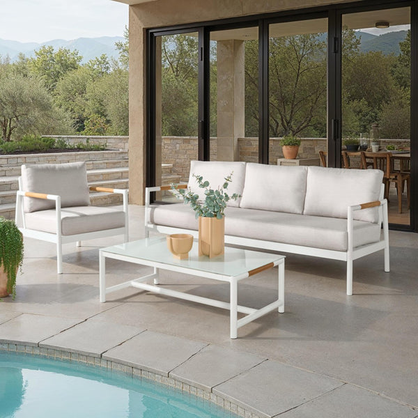 Safavieh CHRYSSA Aluminum and Teak Patio Coffee Table - Elegant White Design for Outdoor Living Spaces CPT4009A