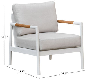 Safavieh Chryssa Stylish Aluminum And Teak Patio Chair In White And Beige For Ultimate Outdoor Comfort White ,Beige 80% Metal,1% Wood,7% Fabric,12% Foam Cpt4007a