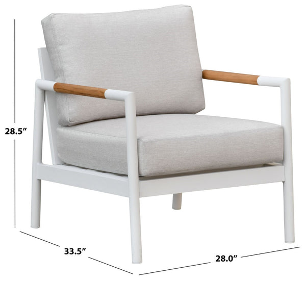 Safavieh Chryssa Stylish Aluminum And Teak Patio Chair In White And Beige For Ultimate Outdoor Comfort White ,Beige 80% Metal,1% Wood,7% Fabric,12% Foam Cpt4007a