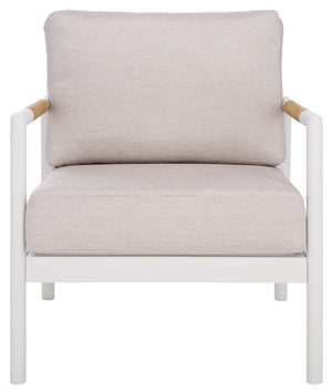 Safavieh CHRYSSA Modern Aluminum & Teak Patio Chair - White & Beige, Durable Comfort for Outdoor Living Spaces CPT4007A